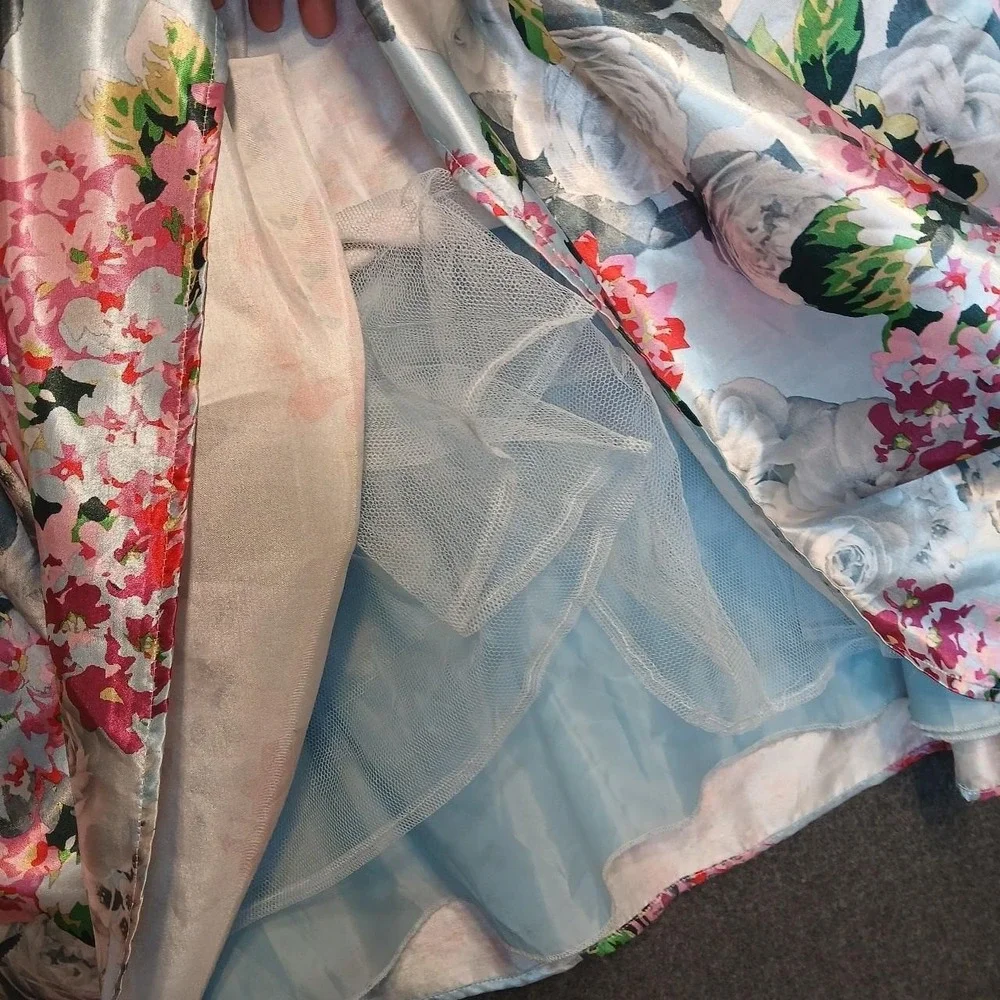 Nights by Teeze Me sz 1 formal maxi skirt satin POCKETS chic floral prom glam